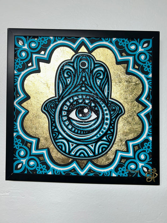 Turquoise Eye Hamsa Art Piece